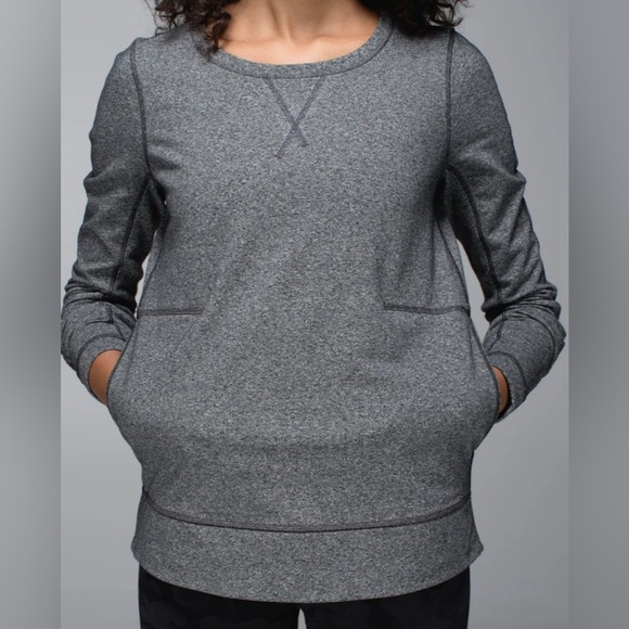 Lululemon Exhalation Pullover II Heathered Speckled Black Sweatshirt Size 6 - Picture 3 of 9